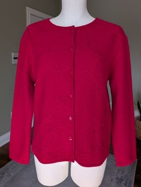 Vintage Tabi Women’s Red Wool Cardigan Cottagecore Sweater Embroidered Size S